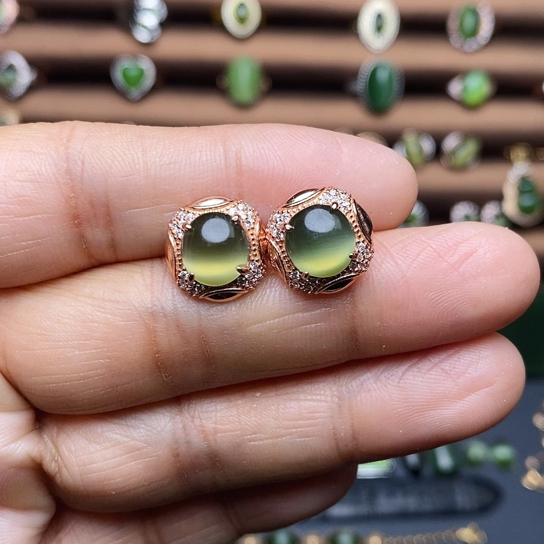 吊坠(不含链)银S925镶嵌和田玉（碧玉）耳饰