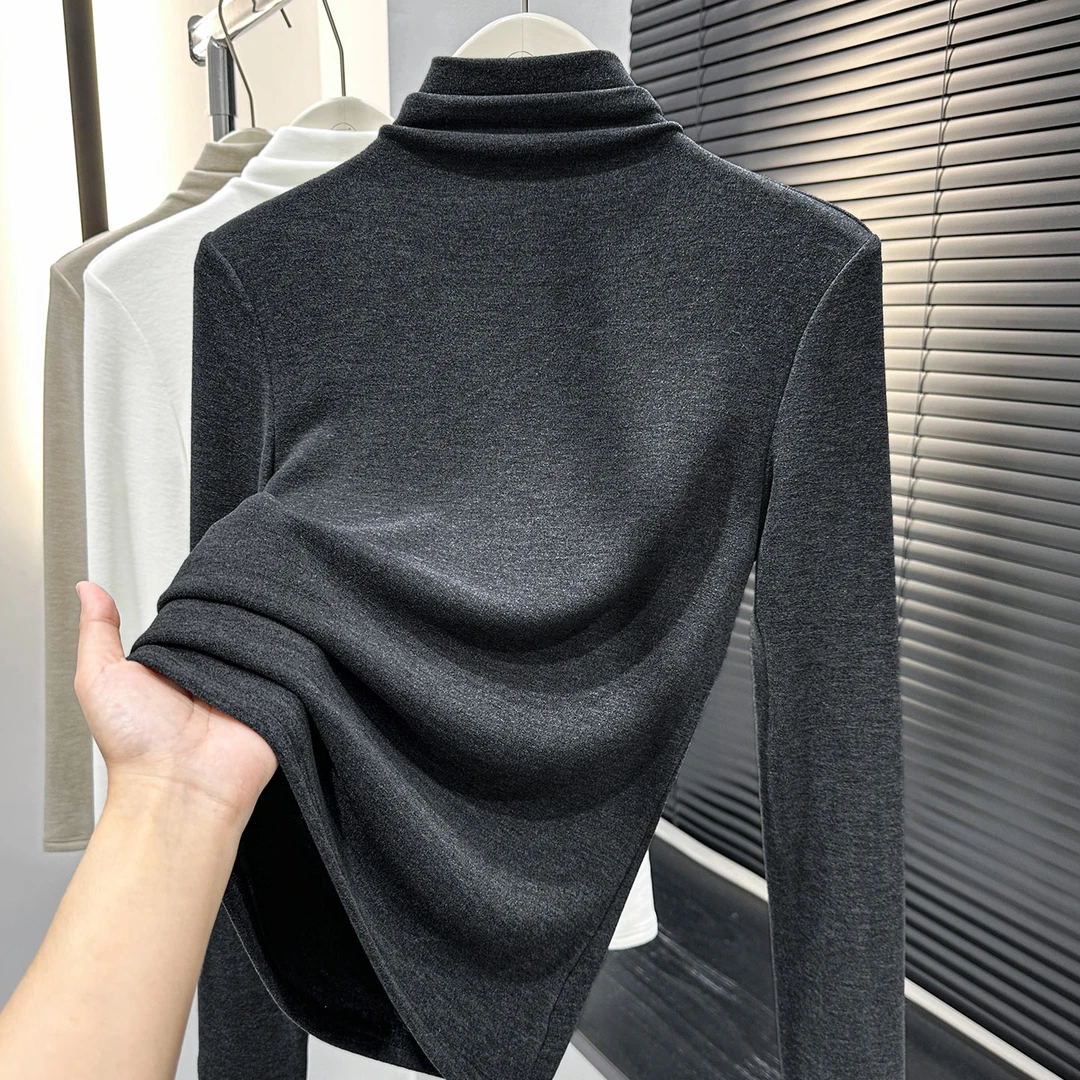 灰色气质高领长袖打底衫女秋冬新款百搭针织T恤上衣修身软糯内搭