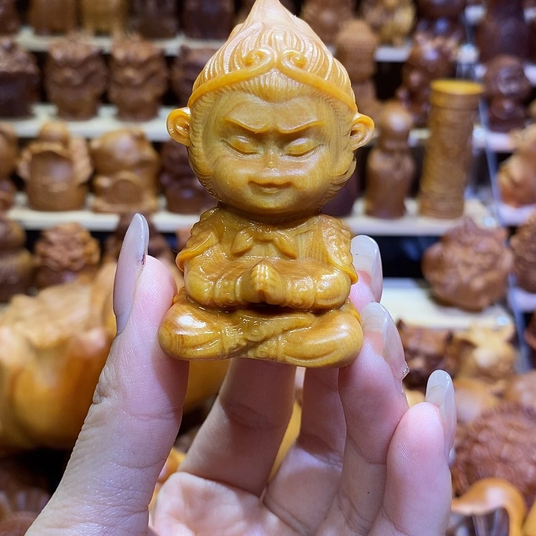 壹***鱼木崖柏木雕手把件悟空