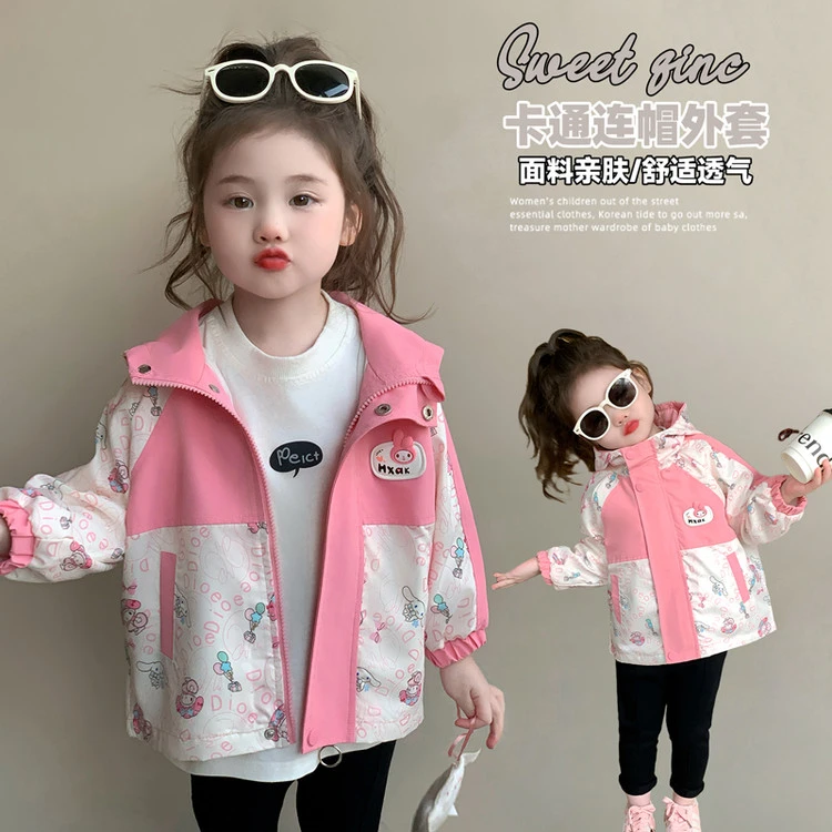 儿童1-8岁春季洋气卡通拼接冲锋衣外套女童春秋舒适宝宝透气女宝6