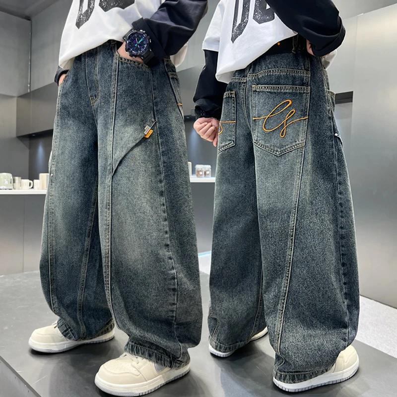 男童春秋款牛仔裤2025新款中大童秋装宽松男孩秋季儿童直筒长裤潮
