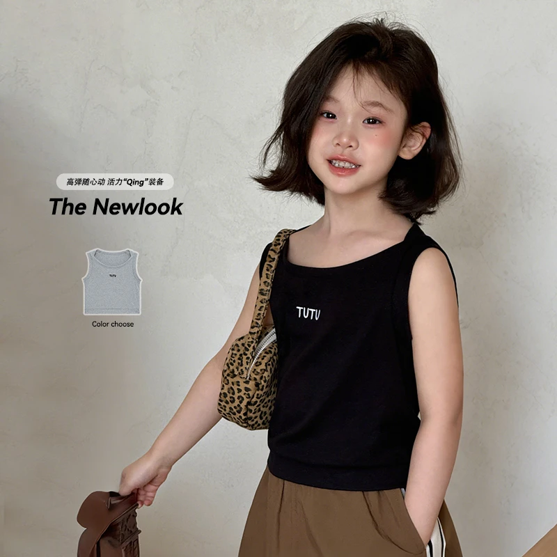图图小象童装女童背心2025夏季新款百搭简约圆领无袖背心BXT239