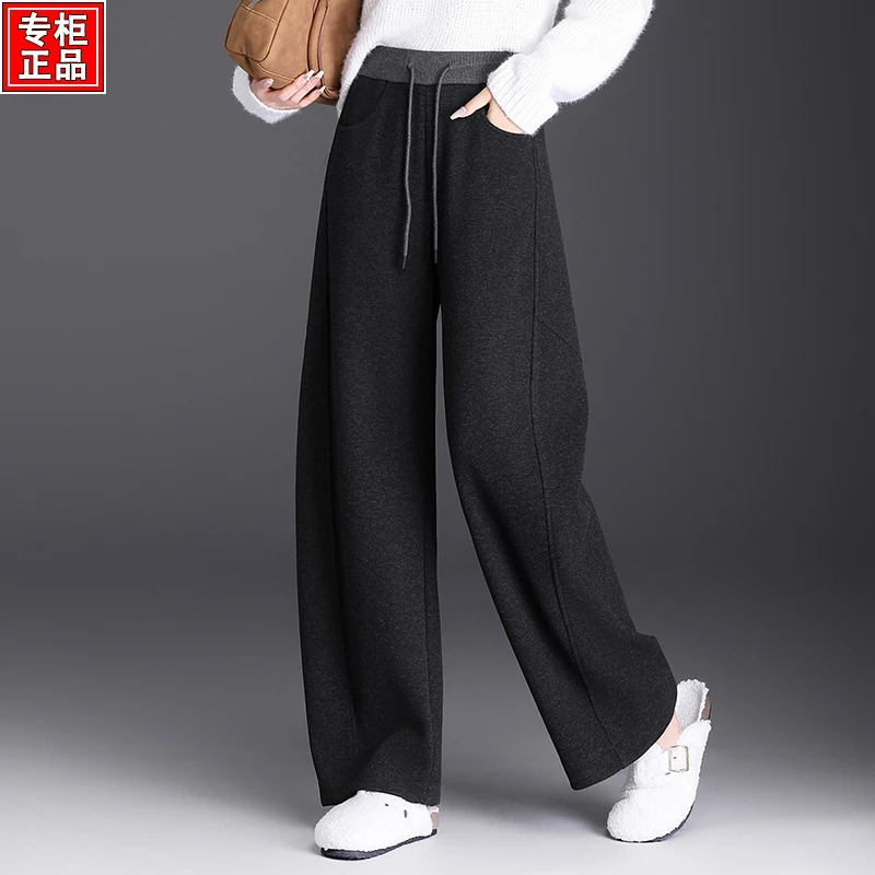 哥弟阿玛施官方弯刀休闲女阔腿裤2025秋季新款高端松紧腰