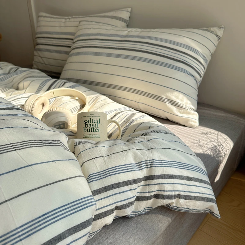 亲肤床品套件简约条纹四件套床上用品单被床单学生宿舍