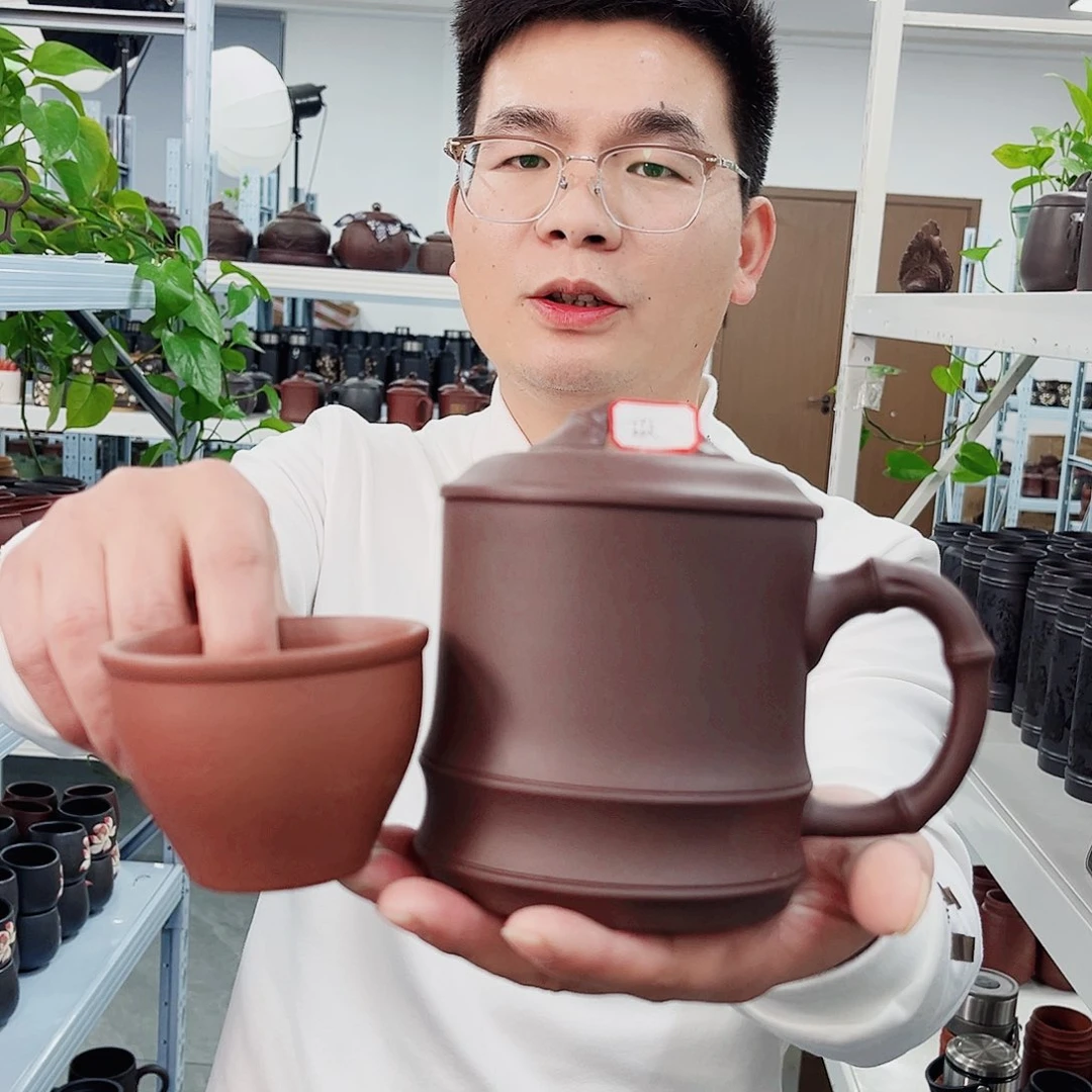 茶杯紫砂竹节盖杯带主人杯