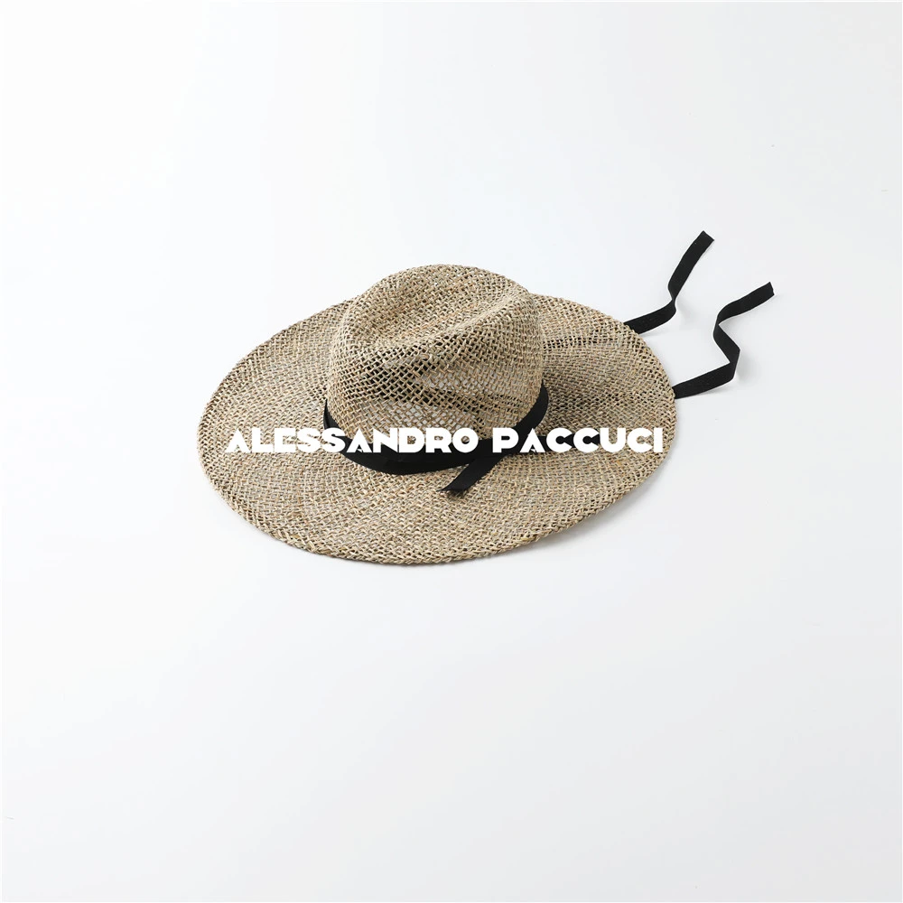 AP洛哥53101AM【海屿织风】手工编织草帽撞色织带时尚镂空百搭帽子