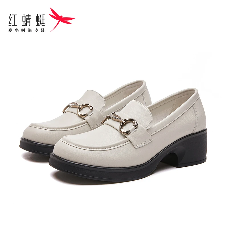 红蜻蜓女鞋乐福鞋真皮牛皮百搭鞋子一脚蹬2024爆款豆豆鞋久站不累