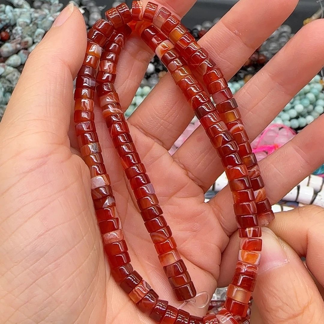 玛瑙/玉髓合金珠宝半成品缠丝红玛瑙剁珠5mm一条