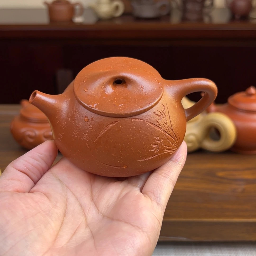 赵***鑫茶壶紫砂红降坡景州石瓢120cc瑕品半