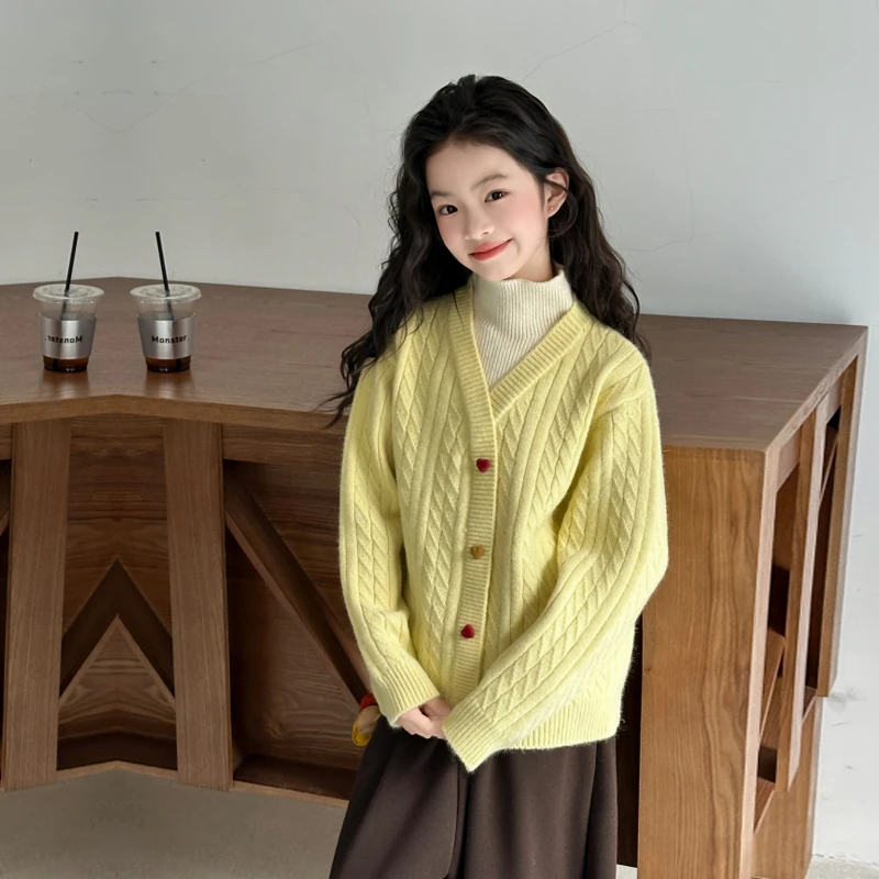 女童时尚新款2025假两件毛衣 半高领毛衣 百搭外穿宽松加厚慵懒风