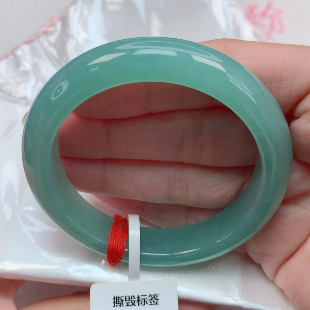 翡翠手镯未镶嵌53.9圈 满蓝绿 完整度高推荐