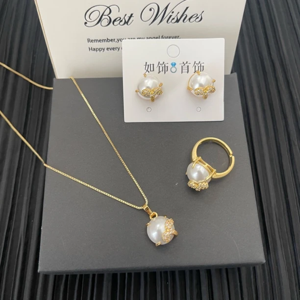 铜项链 如饰 圆形白色三件套套装时尚气质百搭