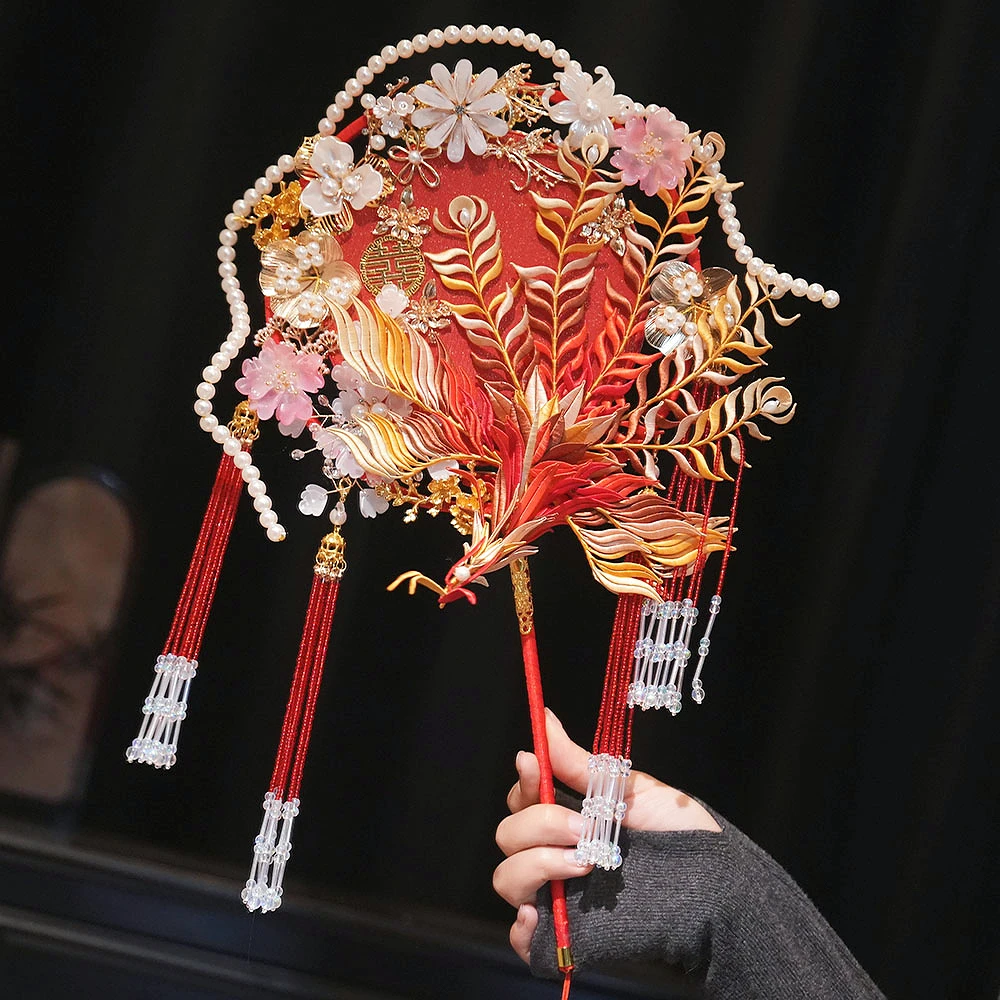 新娘结婚团扇中式非遗缠花重工成品手工秀禾出嫁喜扇子diy材料包