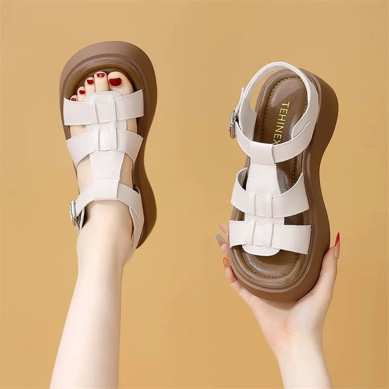 小个子厚底罗马凉鞋女夏季款时尚百搭不累脚配裙软底沙滩鞋小码34