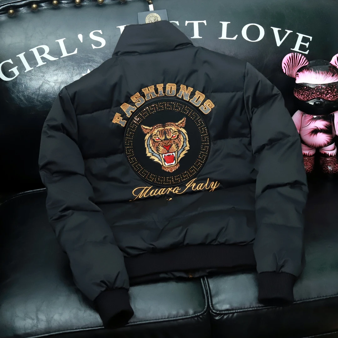 VENDAFONAT/梵基弗奈冬季男士老虎刺绣羽绒服外套时尚加厚外套