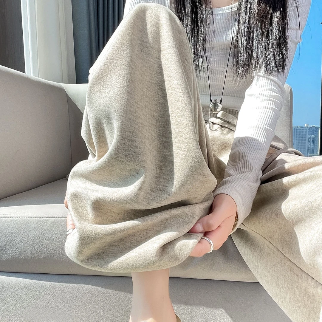毛呢阔腿裤女秋冬季高腰加绒加厚裤子羊毛休闲窄版香蕉直筒裤子女