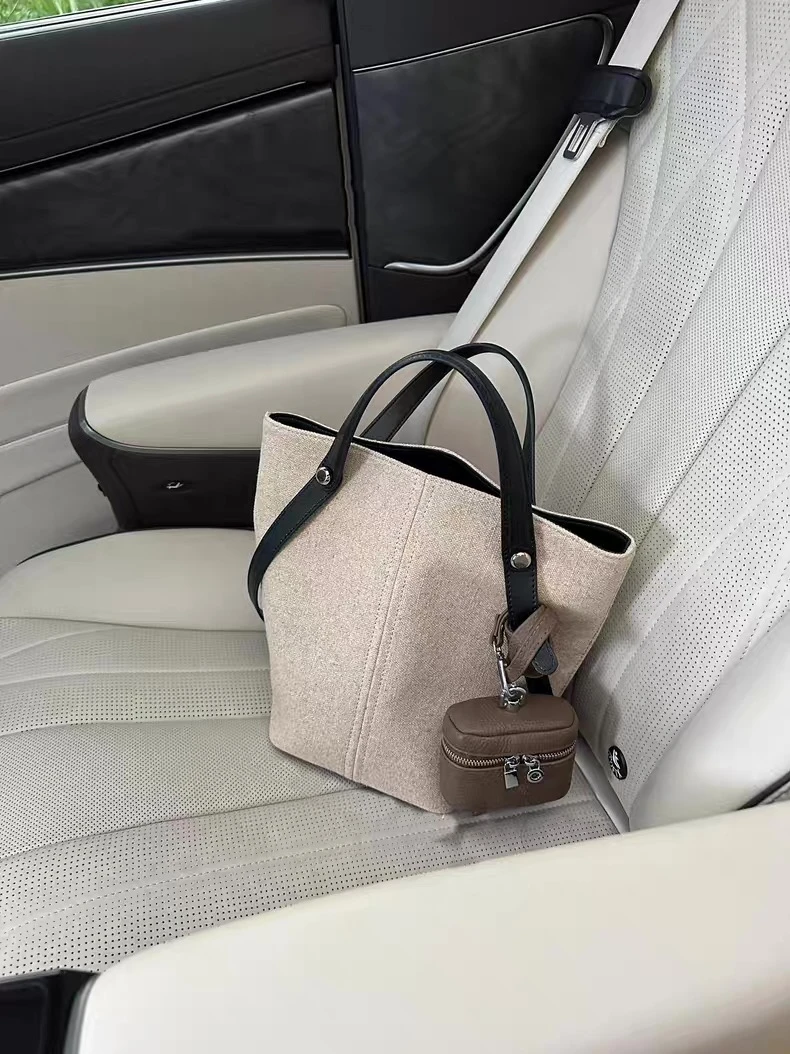 小众亚麻大容量水桶包2025高级感百搭腋下包复古通勤单肩手提包女