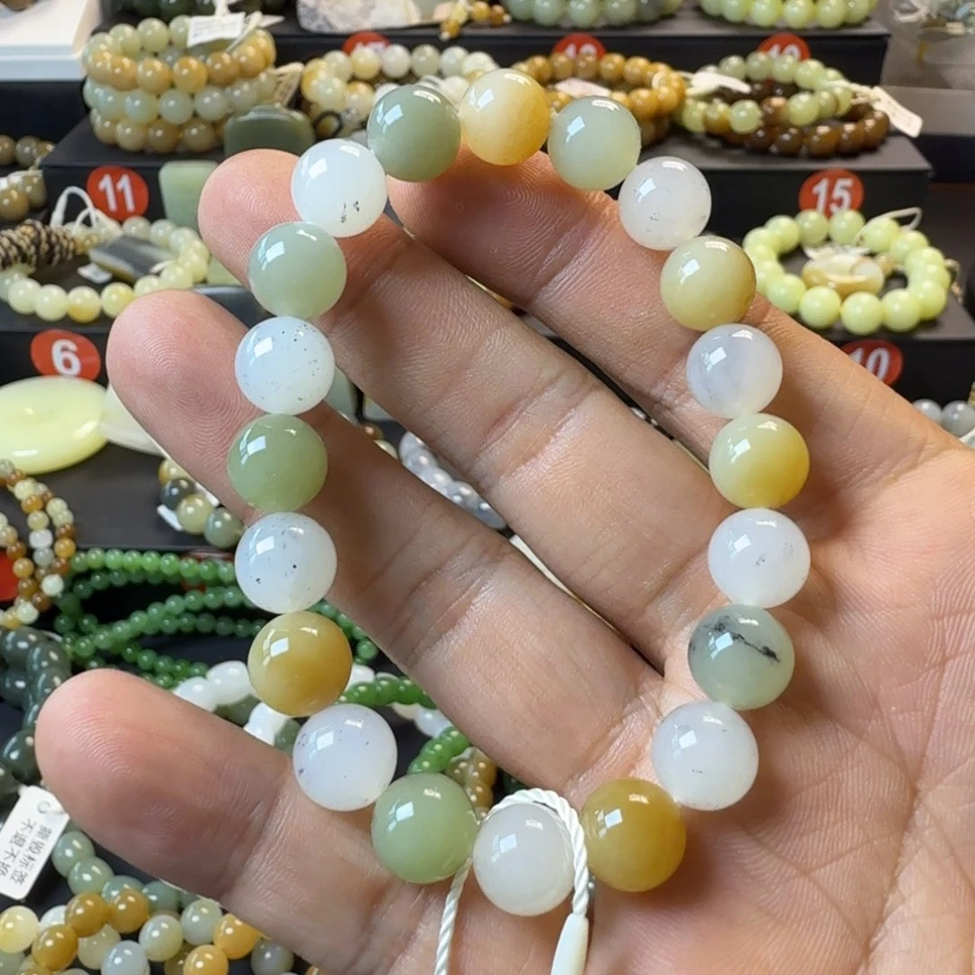 和田玉未镶嵌手链（NGTC国检证书）新疆料青花糖白多宝卡10