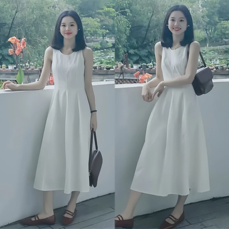 2026春夏新款白色气质无袖连衣裙时尚百搭套装小众独特别致裙子