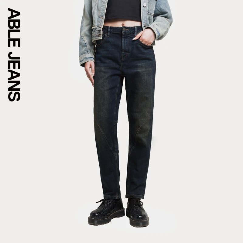 ABLEJEANS【立体锥形裤】25新款复古秋香蓝高级水洗显瘦洋气衣服女