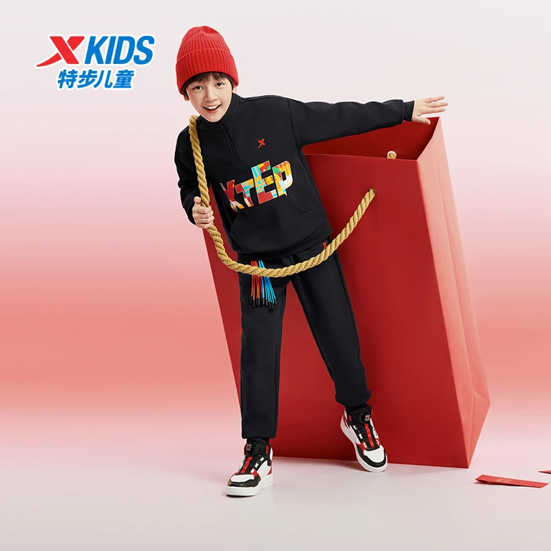 特步儿童冬季长袖运动针织套装中大童宽松户外两件套6751266A9045
