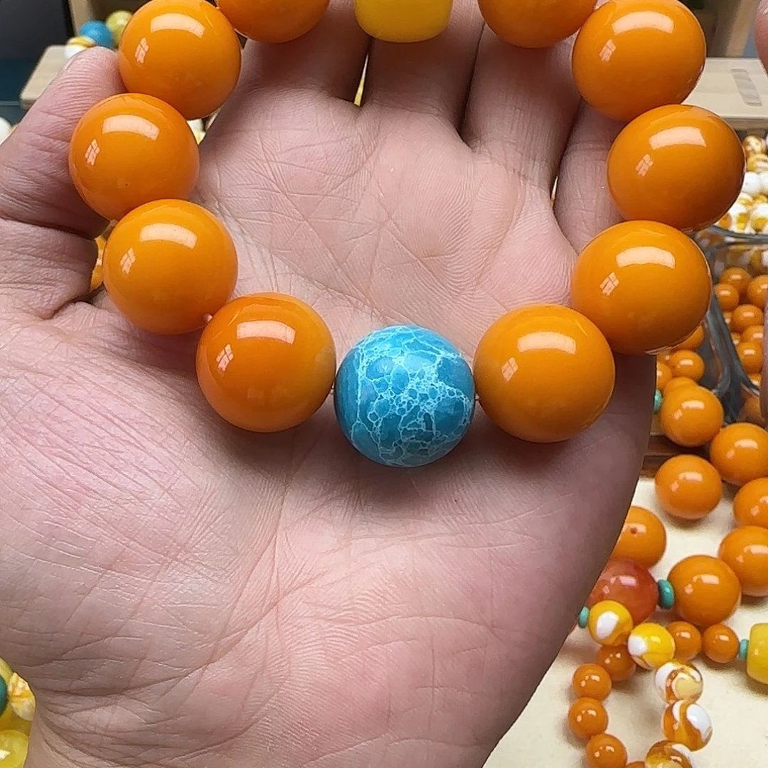 清***茶树脂非金属老蜜色素串搭配一条