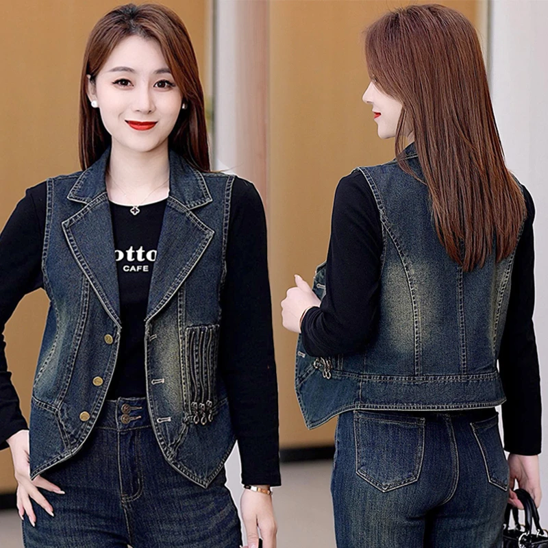 马甲女春秋新款韩版马夹显瘦牛仔衣洋气短款时尚百搭西装小外套潮