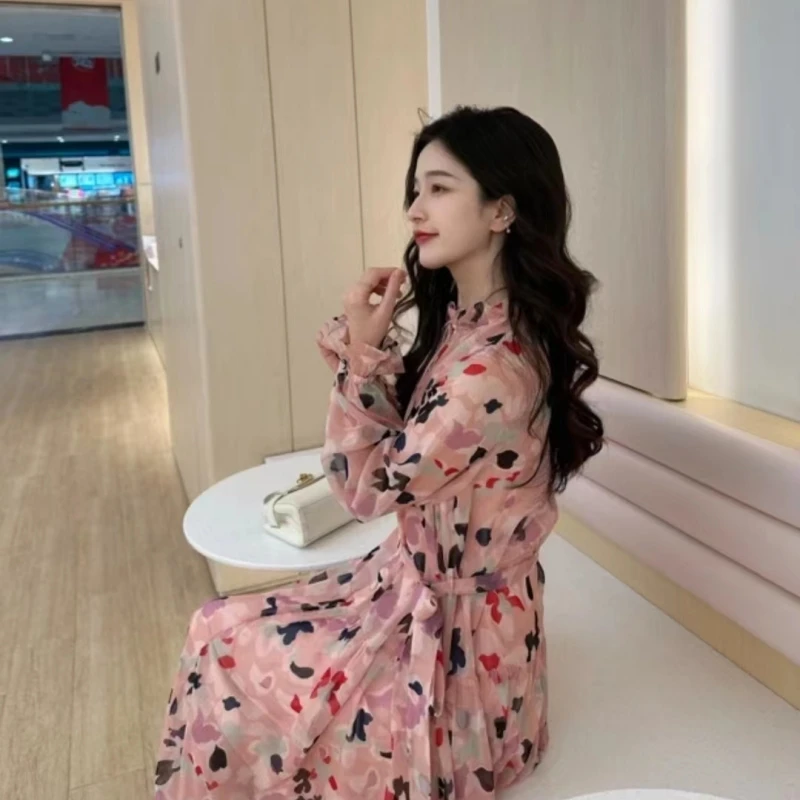 【GIRID AMSS】春秋法式木耳边碎花印花两件套长袖女装连衣裙