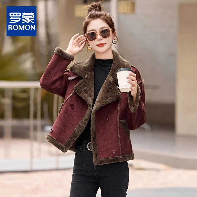 皮毛一体毛毛外套女短款新款冬季过冬小个子仿鹿皮绒加厚加绒夹克