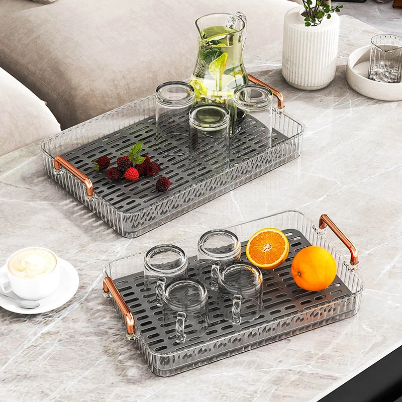 茶盘家用客厅托盘轻奢茶具杯子架放茶杯水杯长方形双层沥水托盘