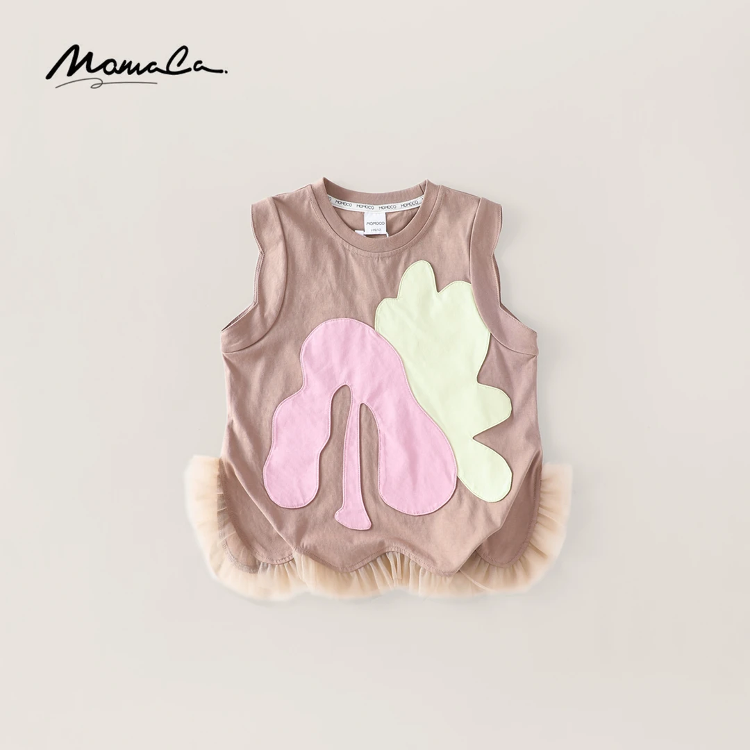 MOMOCO2025款夏季款女童时尚创意贴布网纱背心裙77630233007