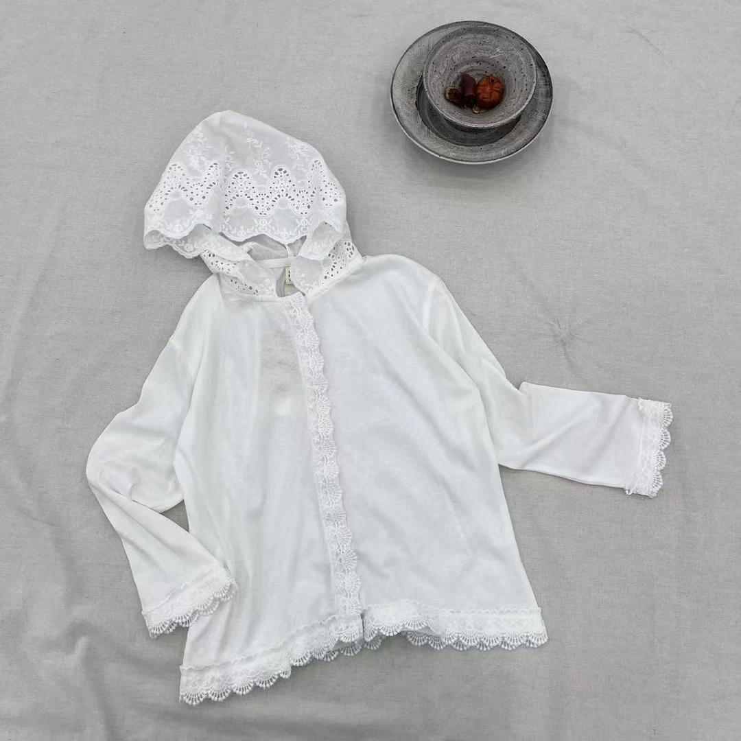 〖姐姐家〗2025春款萌娃穿搭蕾丝边带帽衬衫外套mu905