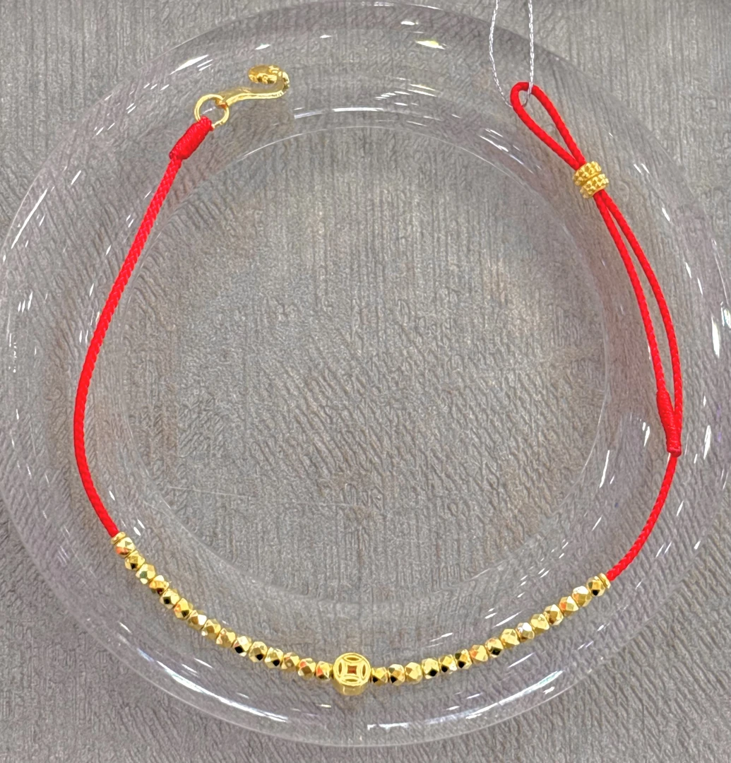 2A足金时尚红绳钱币手链