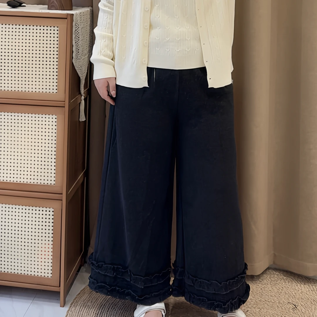 1237文文家新款花边松紧腰九分裤大码