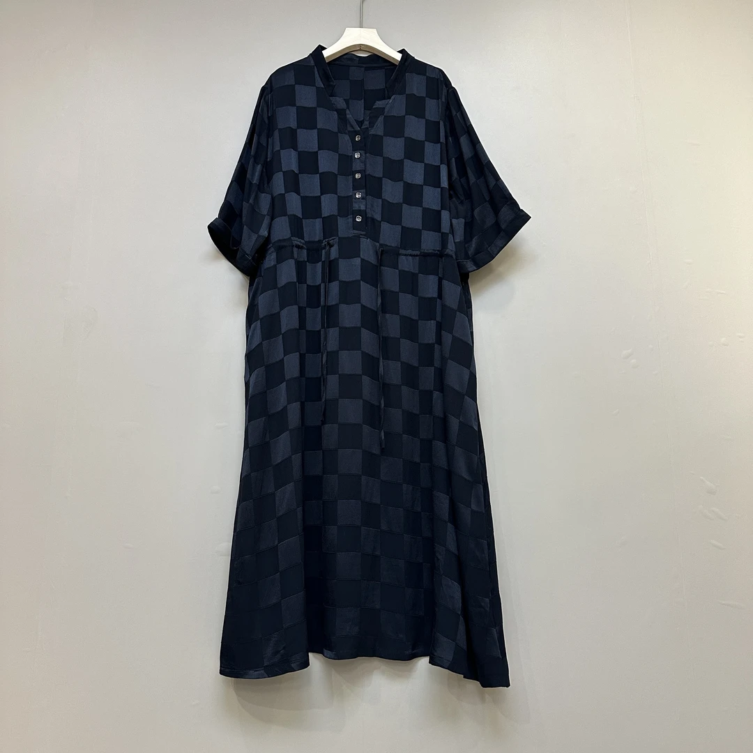 原创设计 时尚大码女装连衣裙纯黑色宽松气质桑蚕丝长裙