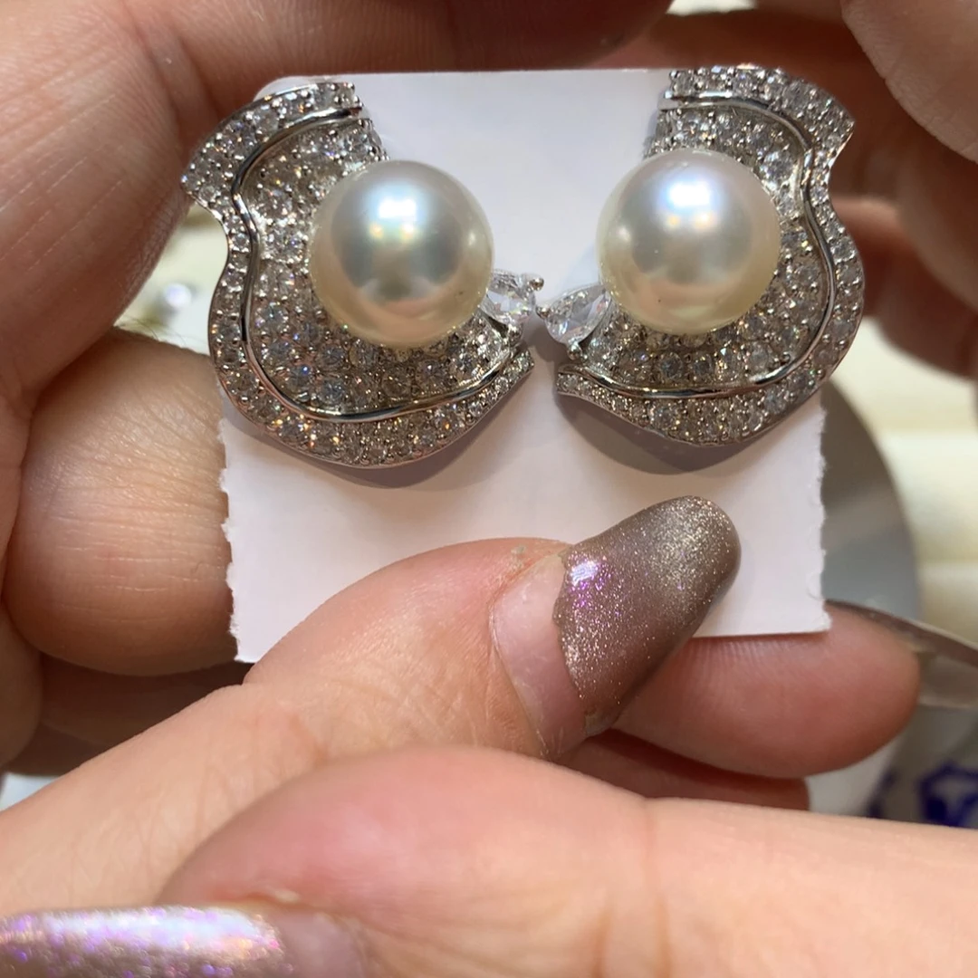 银S925镶嵌海水珍珠耳饰