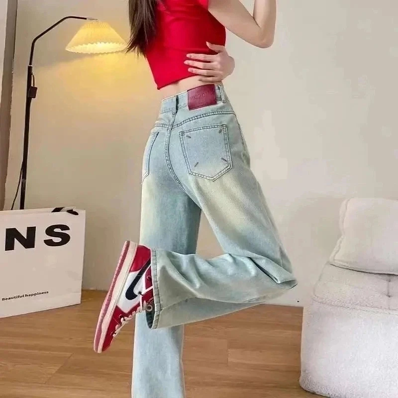 现货+运费险2025夏季新爆款百搭刺绣拖地小个子窄版阔腿牛仔女裤