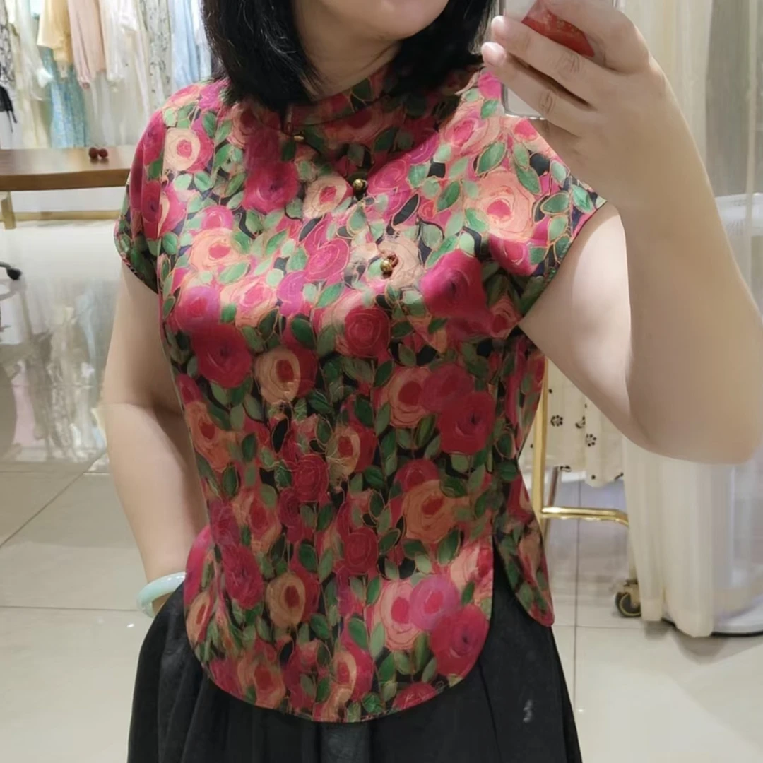 2025新款时尚气质立领无袖香云纱上衣新中式国风高档气质民族风