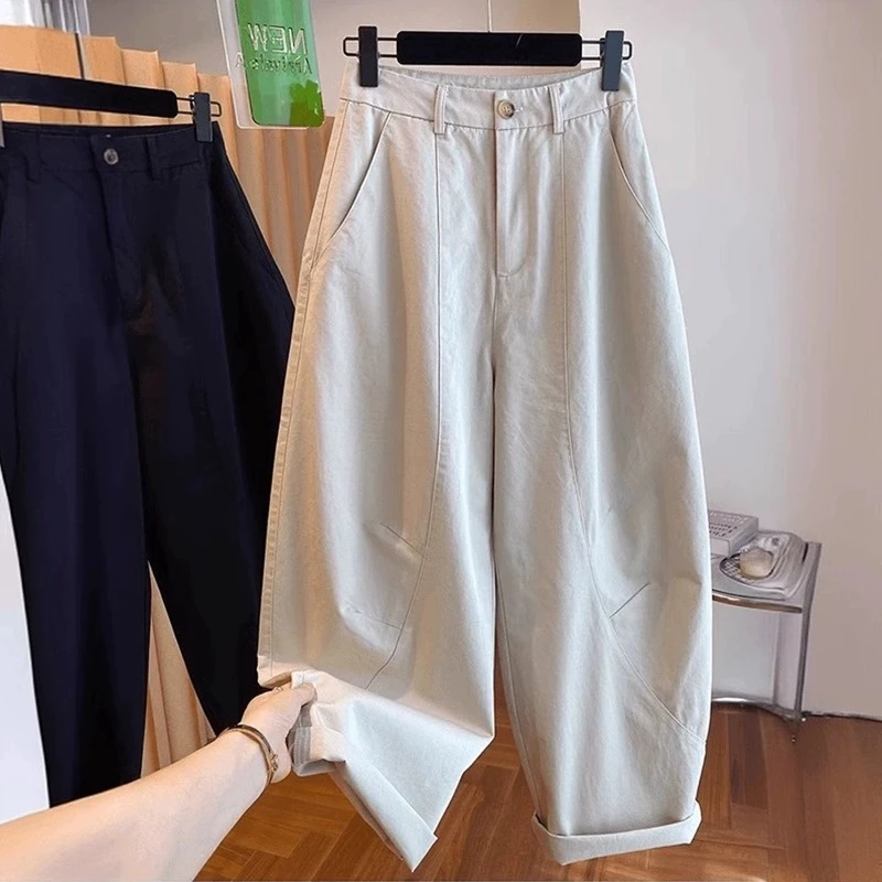 大码弯刀裤女胖mm显瘦梨型身材高腰宽松阔腿梨型身材九分休闲裤子