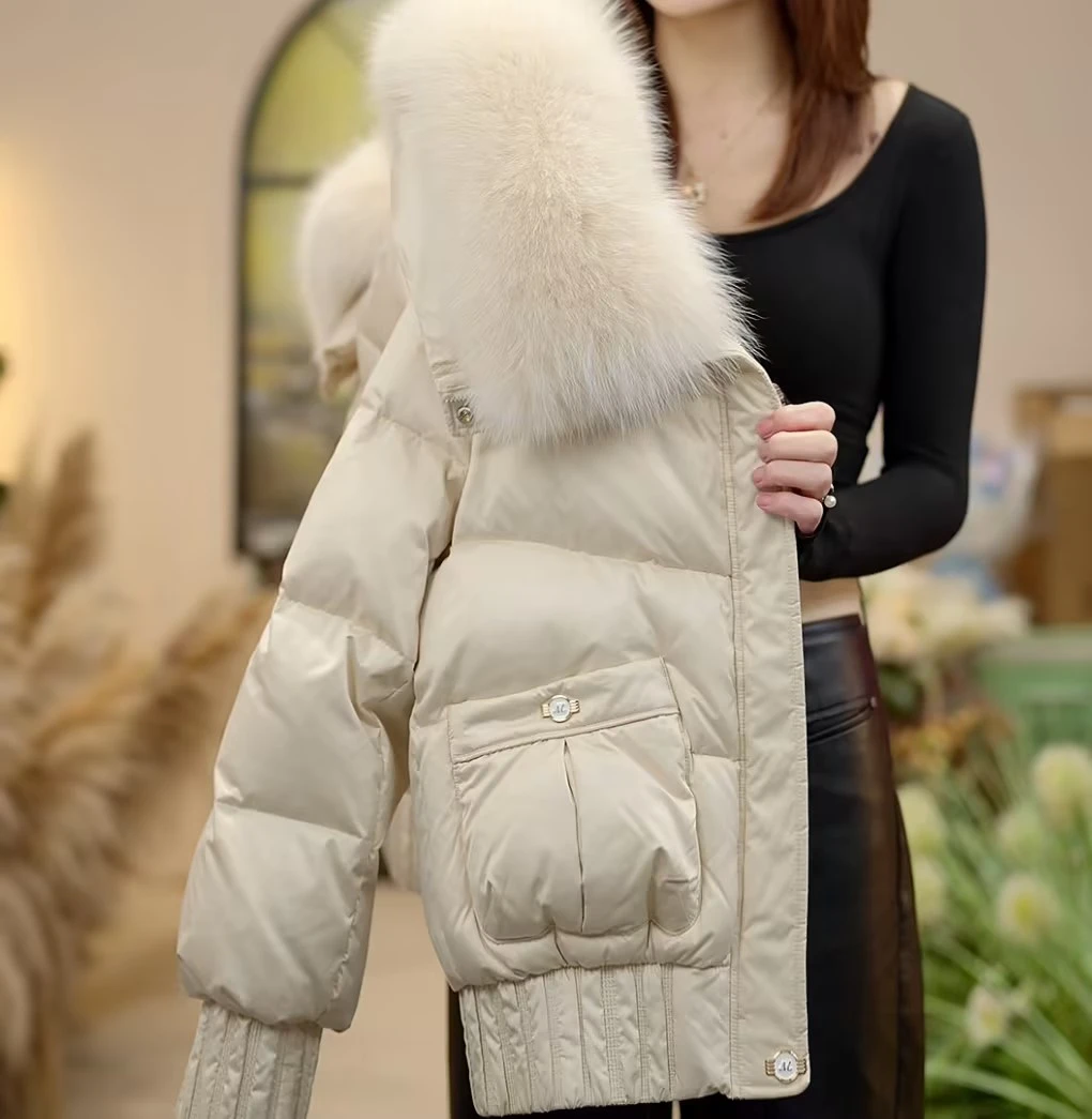 【DP】可拆卸洋气时尚百搭保暖纯色冬季大毛领保暖外套