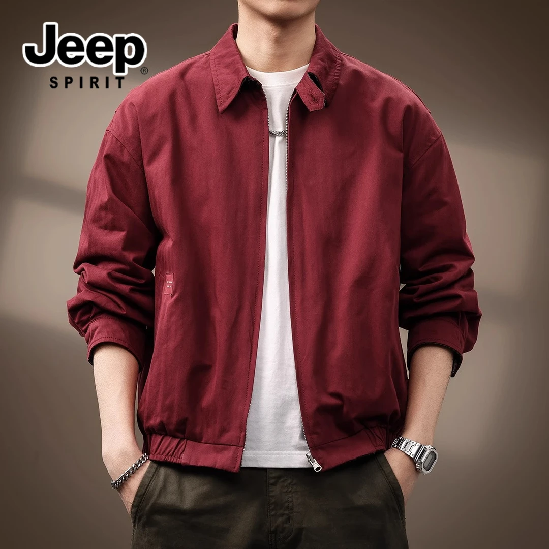 吉普美式复古休闲夹克男春季新款男士休闲潮牌宽松重磅工装外套