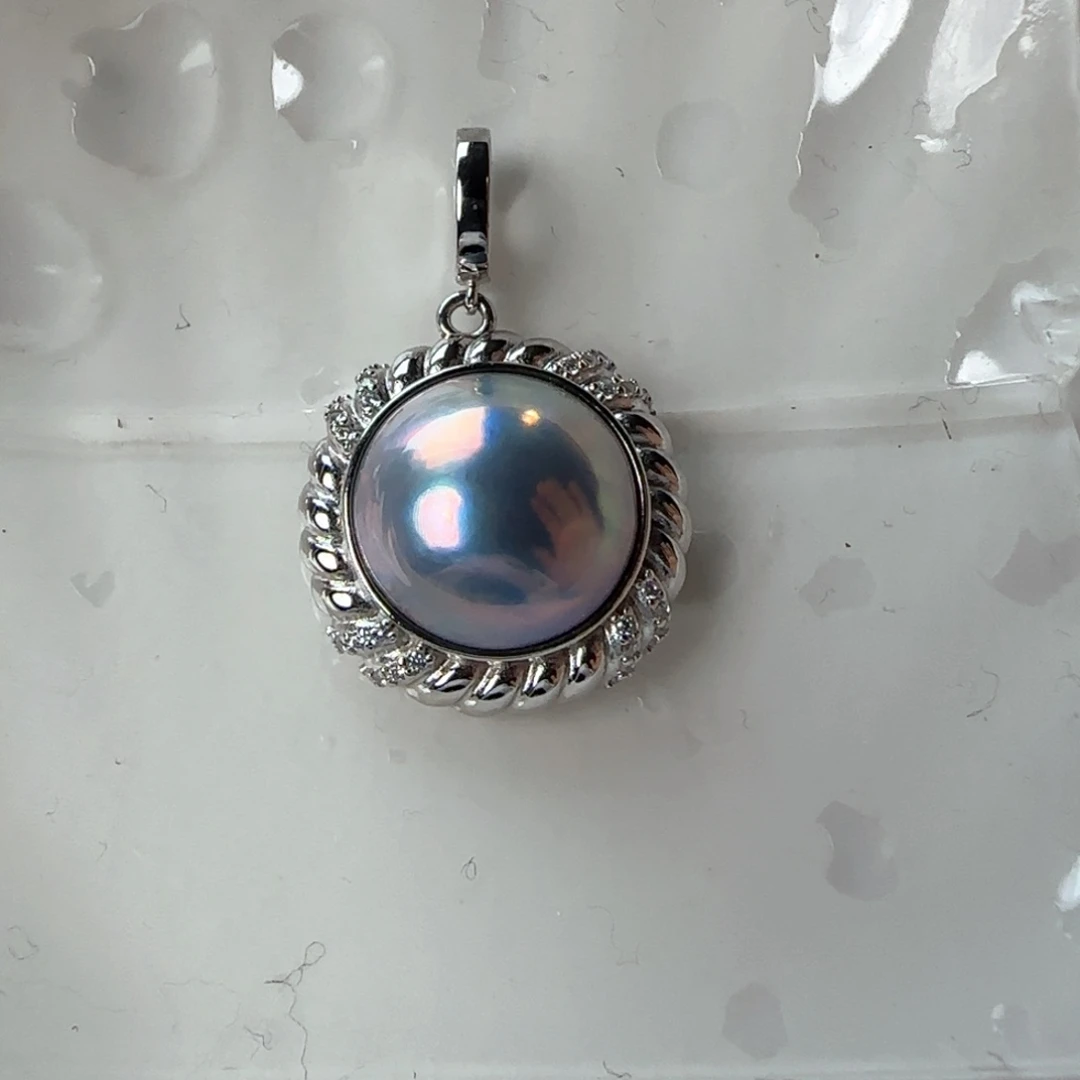 银S925镶嵌颈饰拼合珍珠（马贝珠）