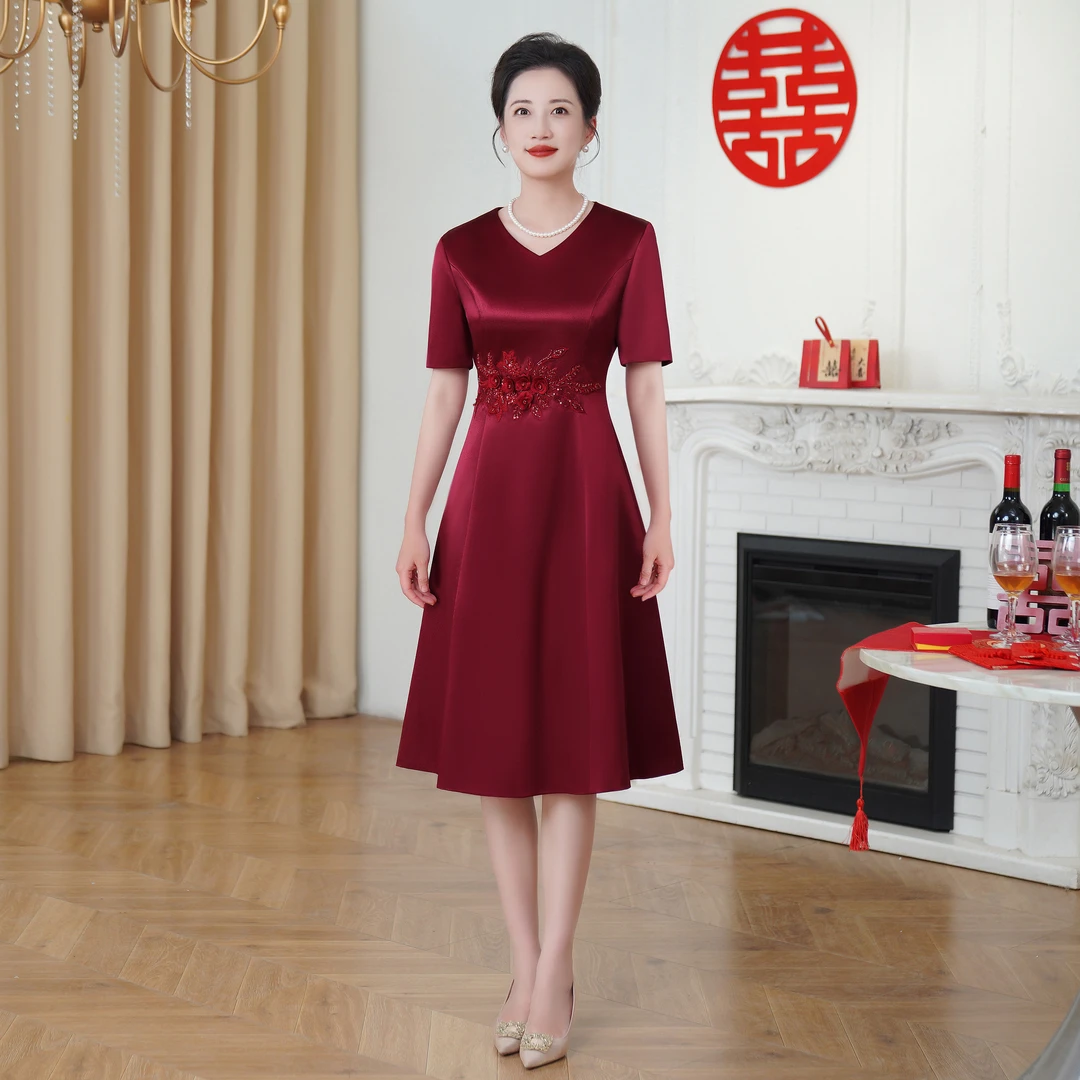 5377-1新品妈妈婚宴礼服女喜婆婆婚宴装高贵年轻敬酒服结婚连衣裙