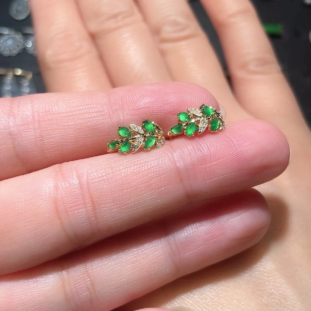 翡翠耳饰18K金镶嵌南非钻