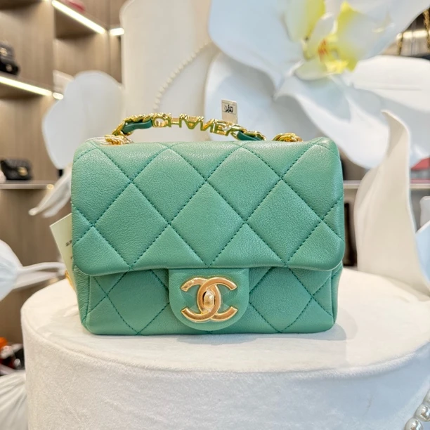 99新 Chanel/香奈儿 手环方胖子 绿金牛皮 单肩斜挎包