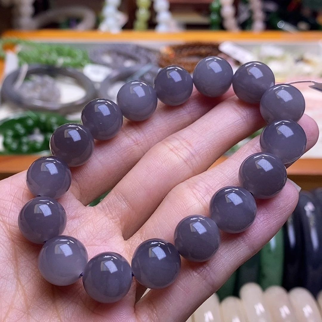 颈饰未镶嵌和田玉高冰浓烟紫手串12MM