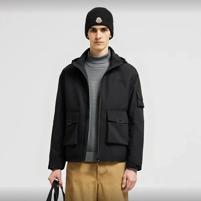 男款痞帅风冲锋衣夹克单层轻奢黑色防风防水男士青少年外套潮牌
