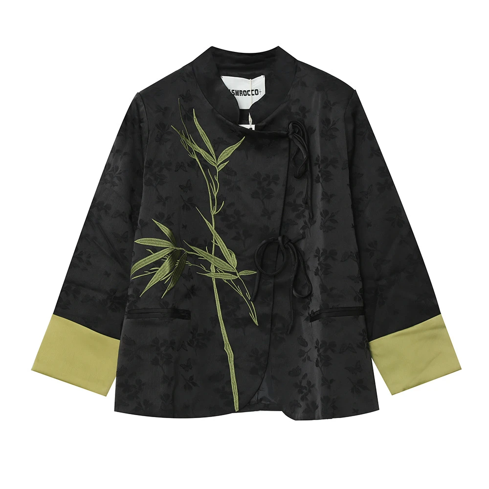 2391微胖大码新中式国风刺绣西服外套新款加肥遮肉暗纹外套