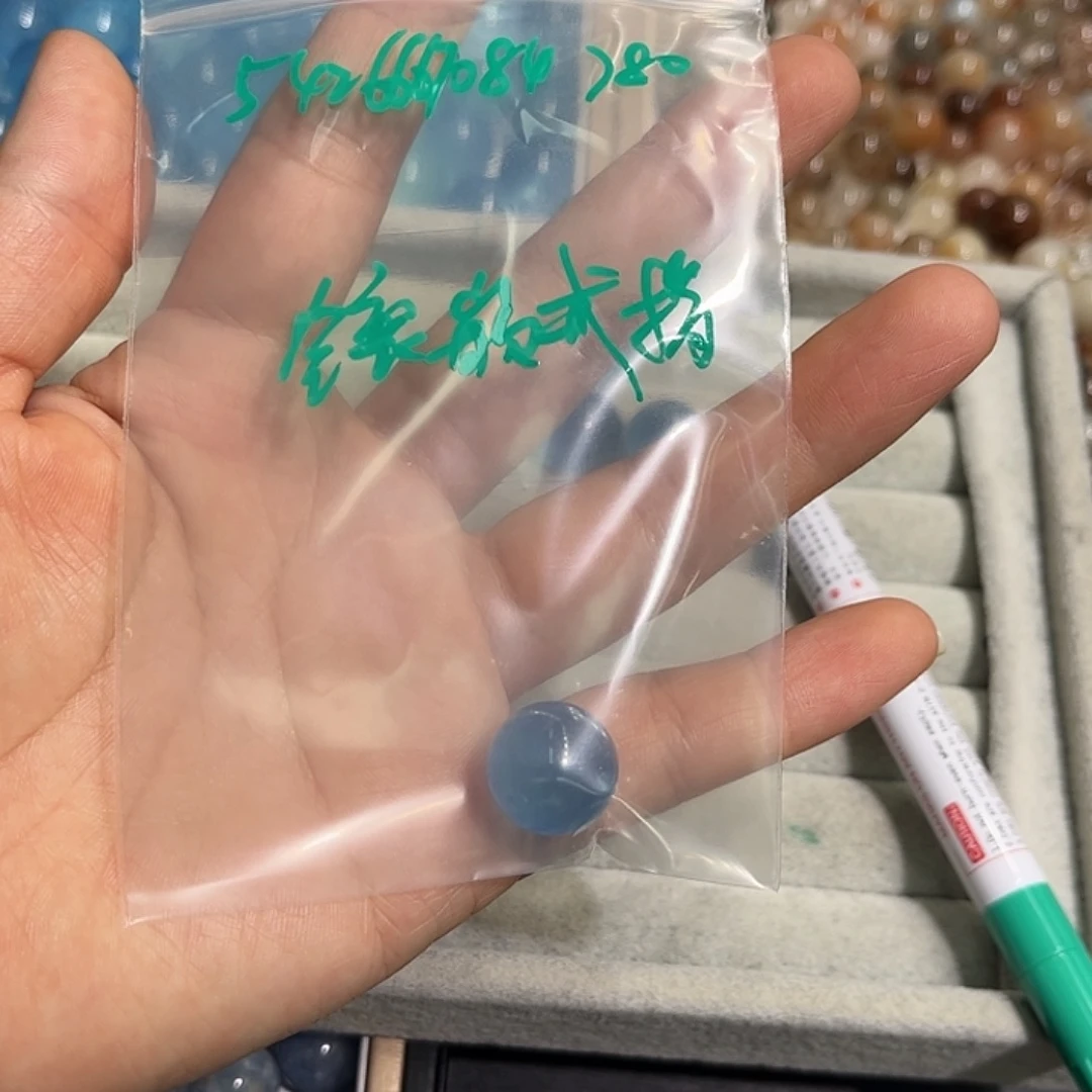 银S925镶嵌珠宝半成品水晶海蓝宝单珠15毫米
