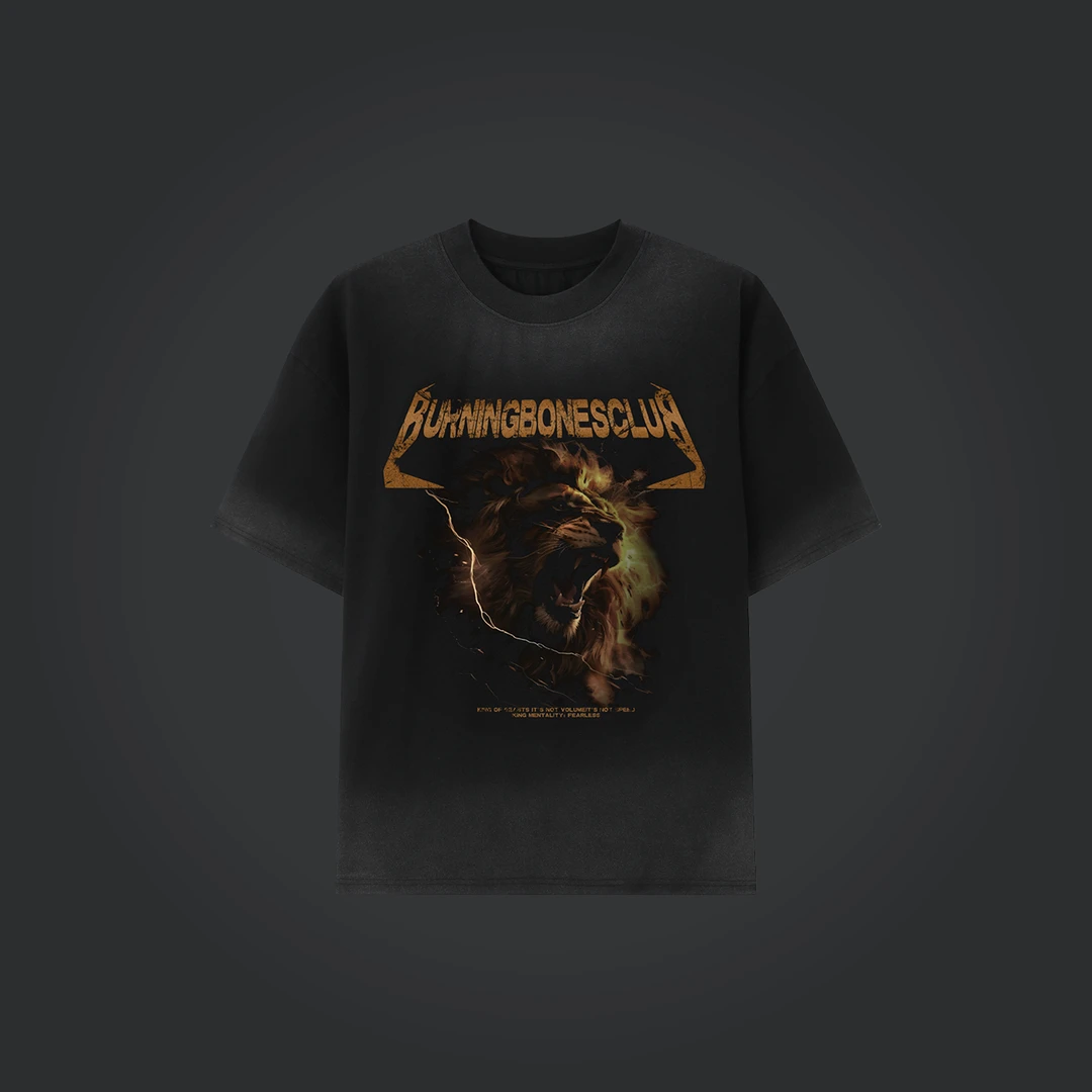 BURNINGBONESCLUB燃烧骨头俱乐部雄狮短袖美式图案做旧健身t恤